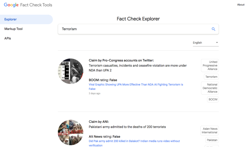 Công cụ fact check explorer