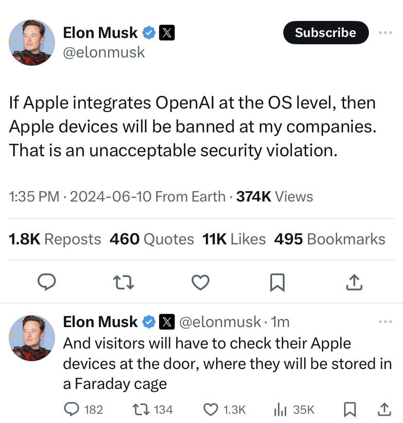 Elon Musk dọa cấm thiết bị Apple